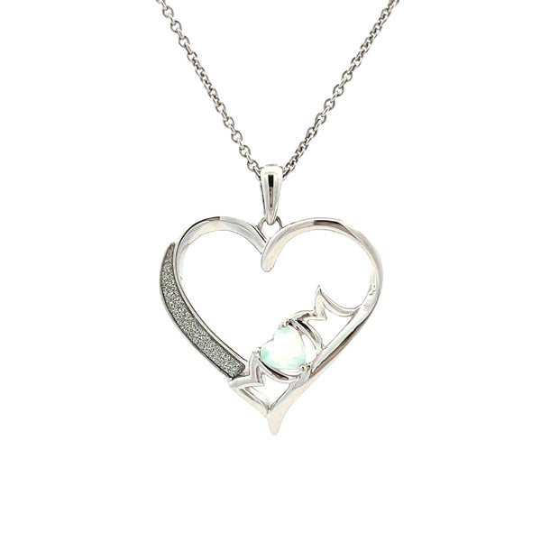 Genuine Created Opal Heart Love Pendant Sterling Silver