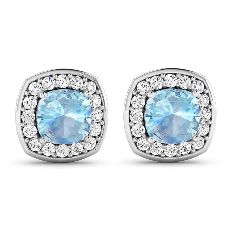 1.95 Carat Genuine Aquamarine and White Diamond 14K White Gold Earrings