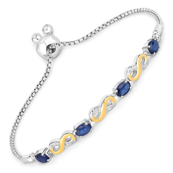 1.95 Carat Genuine Blue Sapphire and White Topaz .925 Sterling Silver Bracelet