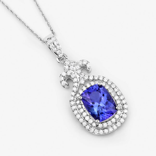 2.44 Carat Genuine Tanzanite and White Diamond 14K White Gold Pendant