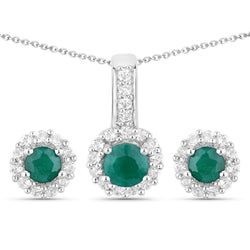 1.81 Carat Dyed Emerald and White Topaz .925 Sterling Silver Jewelry Set