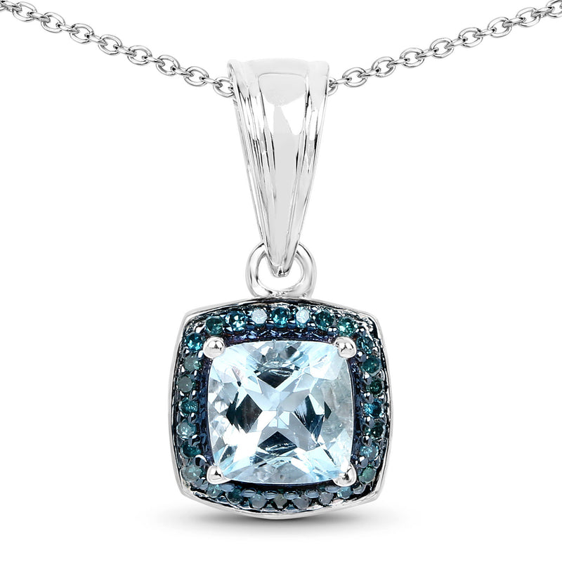 0.83 Carat Genuine Aquamarine and Blue Diamond .925 Sterling Silver Pendant