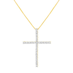 .925 Sterling Silver 2.0 Cttw Round Shape Diamond 1-1/4" Cross Pendant with Box Chain Necklace (I-J Color, I1-I2 Clarity) - 18"