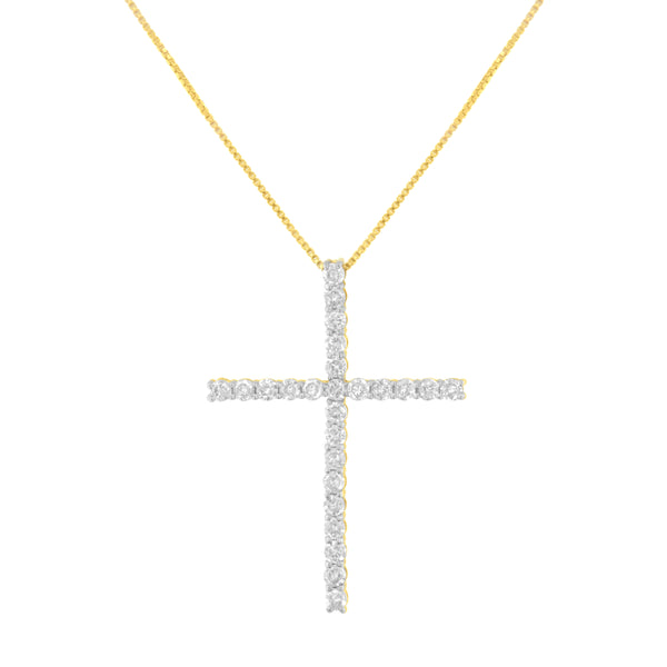 .925 Sterling Silver 2.0 Cttw Round Shape Diamond 1-1/4" Cross Pendant with Box Chain Necklace (I-J Color, I1-I2 Clarity) - 18"