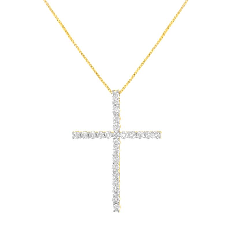 .925 Sterling Silver 2.0 Cttw Round Shape Diamond 1-1/4" Cross Pendant with Box Chain Necklace (I-J Color, I1-I2 Clarity) - 18"