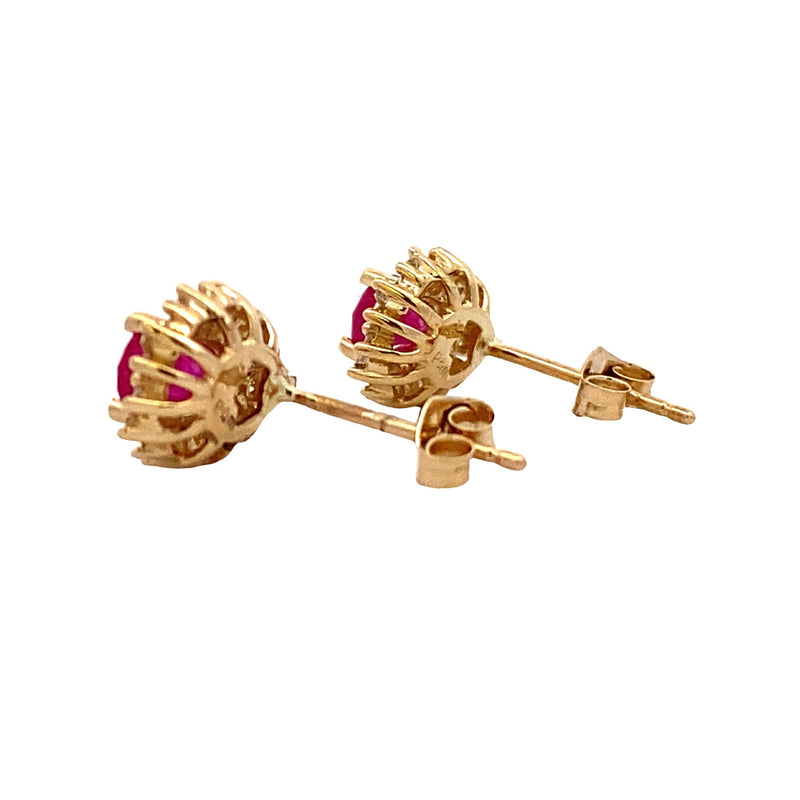 Natural 1.33ct Ruby Diamond Earrings 14KT Yellow Gold