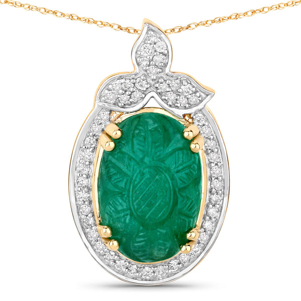 7.08 Carat Genuine Colombian Emerald and White Diamond 14K Yellow Gold Pendant