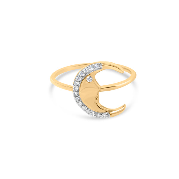 10K Yellow Gold 1/10 Cttw Diamond Crescent Moon Ring (I-J Color, I1-I2 Clarity) - Ring Size 6