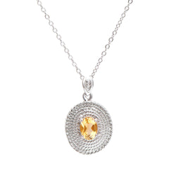 1.08 ctw Citrine & Diamonds Rhodium Plated Designer Pendant 18 in