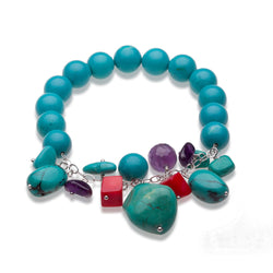 V3 Jewelry Sterling Silver with Turquoise and Gemstone Stretch Bracelet