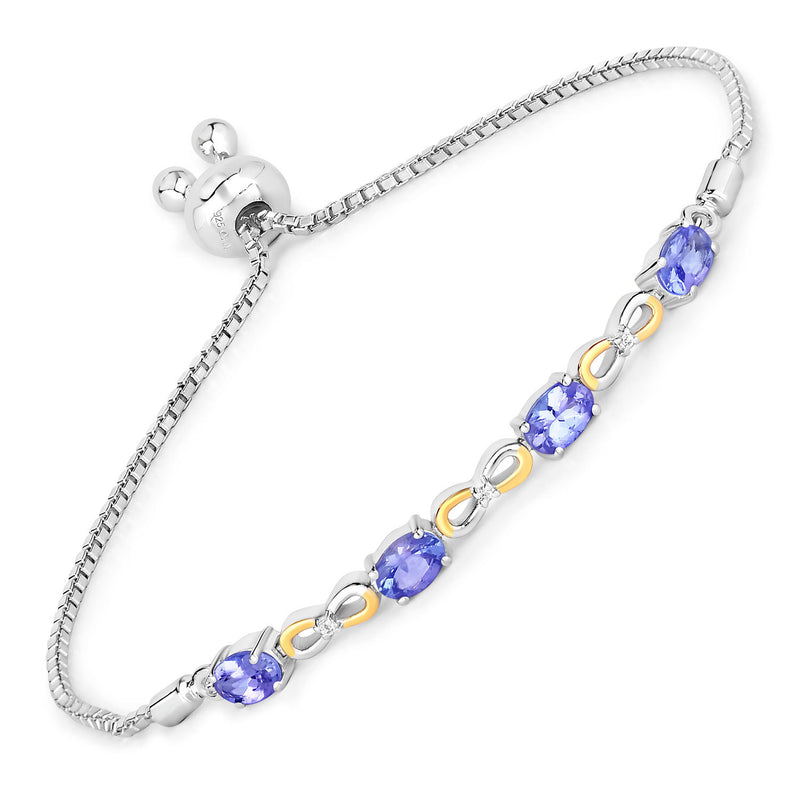 1.81 Carat Genuine Tanzanite and White Topaz .925 Sterling Silver Bracelet