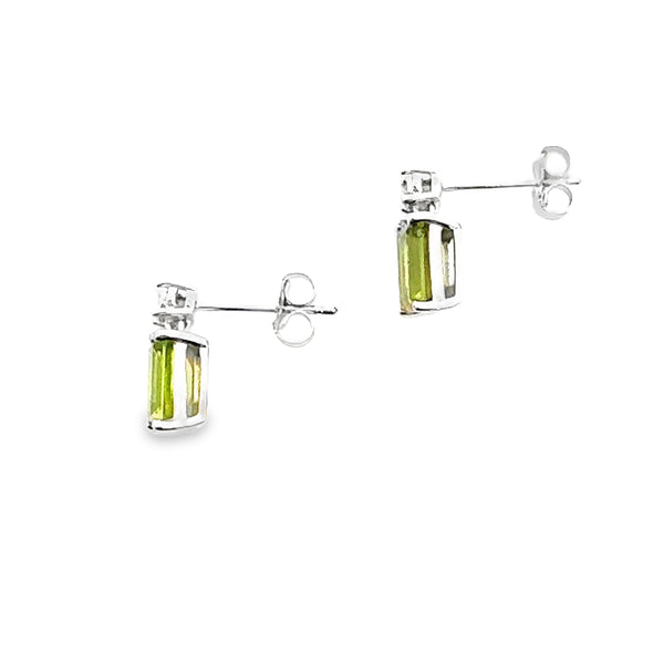 Genuine 2.11ct Peridot Diamond Earrings 10KT White Gold