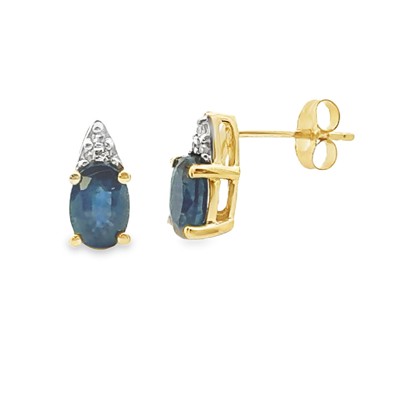 1.19ct Sapphire Diamond Earrings 10KT Yellow Gold