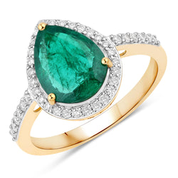 2.00 Carat Genuine Zambian Emerald and White Diamond 14K Yellow Gold Ring