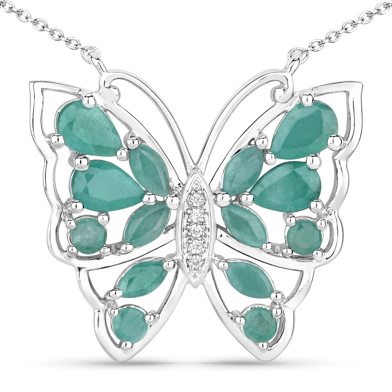 2.60 Carat Genuine Emerald and White Zircon .925 Sterling Silver Necklace