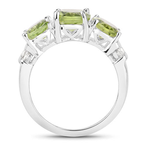 4.14 Carat Genuine Peridot and White Topaz .925 Sterling Silver Ring