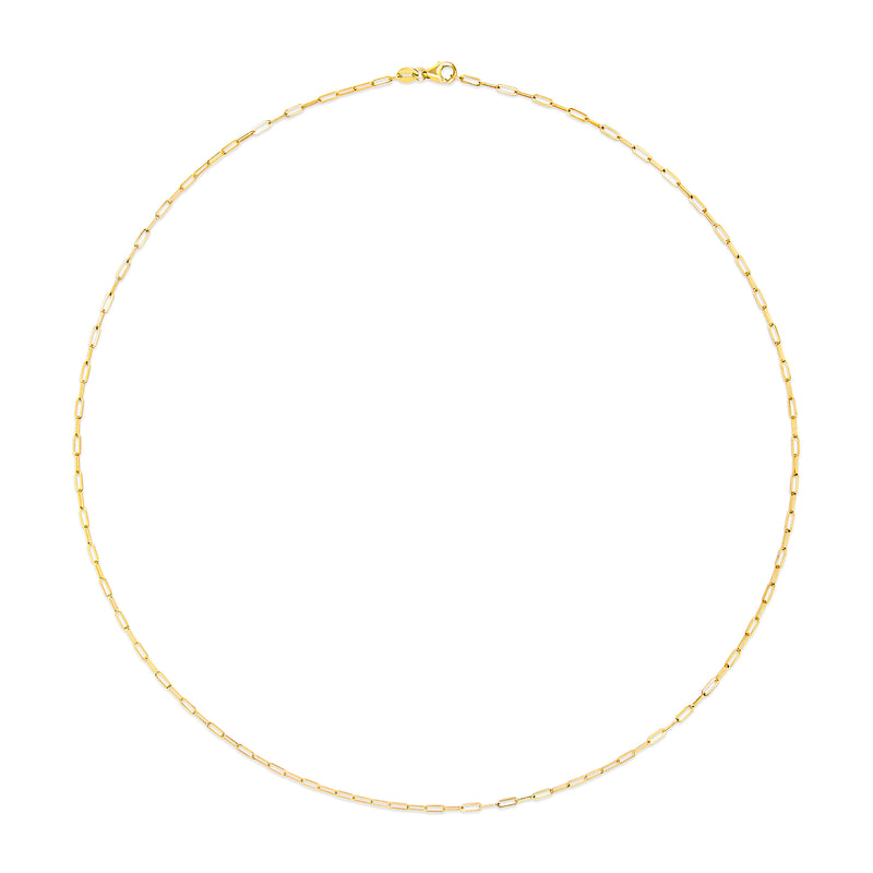 Unisex Solid 14K Yellow Gold 1.5mm Paperclip Chain Necklace - 18 Inches