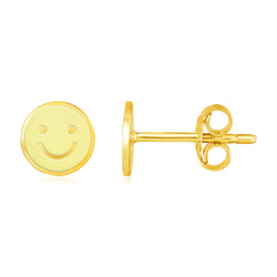 14k Yellow Gold and Enamel Yellow Smiley Face Stud Earrings