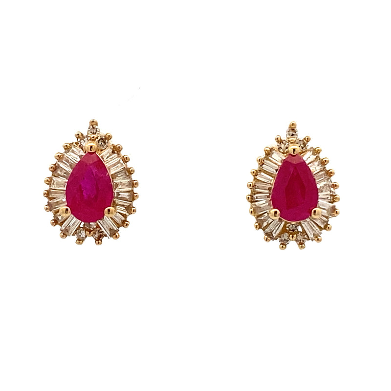 Natural 1.33ct Ruby Diamond Earrings 14KT Yellow Gold