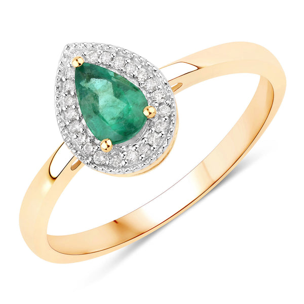 0.41 Carat Genuine Zambian Emerald And White Diamond 10K Yellow Gold Ring