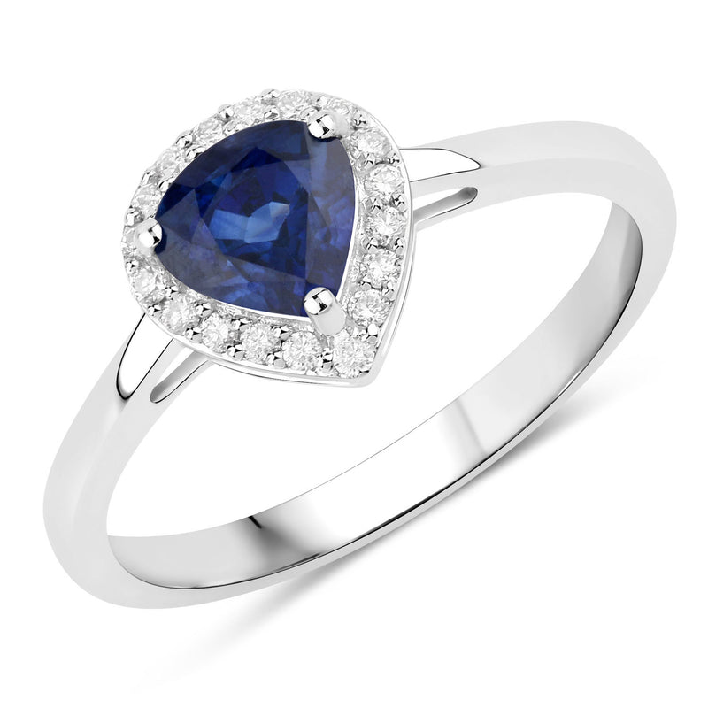 0.73 Carat Genuine Blue Sapphire and White Diamond 14K White Gold Ring