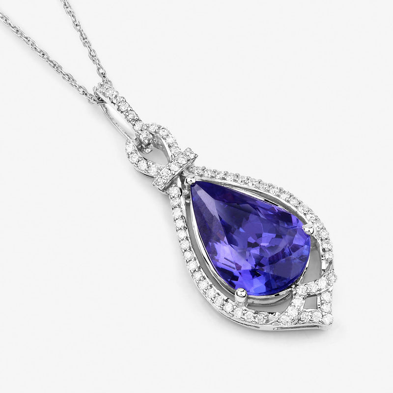 2.39 Carat Genuine Tanzanite and White Diamond 14K White Gold Pendant