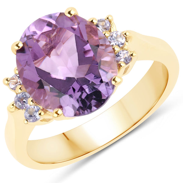 4.01 Carat Genuine Amethyst and Tanzanite .925 Sterling Silver Ring