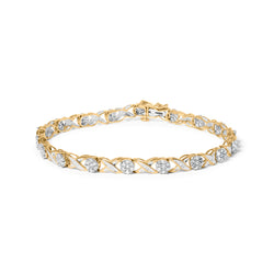 10K Yellow Gold 1.00 Cttw Round Cut Diamond Cross Link 7" Bracelet (I-J Color, I2-I3 Clarity)