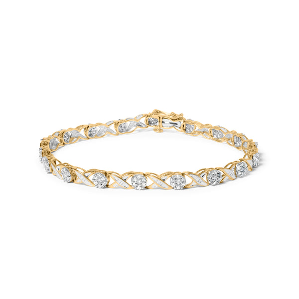 10K Yellow Gold 1.00 Cttw Round Cut Diamond Cross Link 7" Bracelet (I-J Color, I2-I3 Clarity)