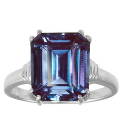 V3 Jewelry Color Changing Alexandrite Emerald Cut Sterling Silver Solitaire Ring