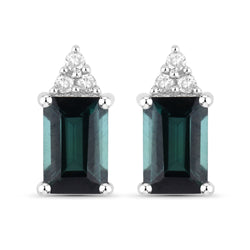 1.25 Carat Genuine Green Tourmaline and White Diamond 14K White Gold Earrings