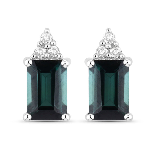 1.25 Carat Genuine Green Tourmaline and White Diamond 14K White Gold Earrings