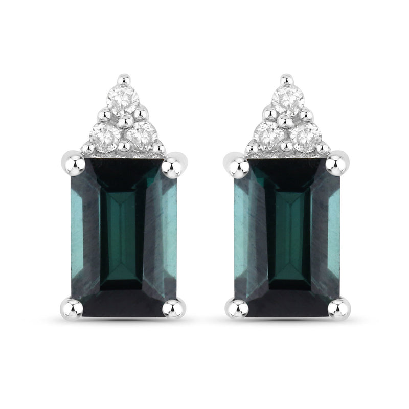 1.25 Carat Genuine Green Tourmaline and White Diamond 14K White Gold Earrings