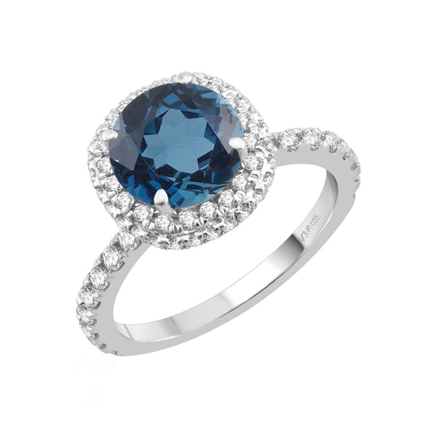 V3 Jewelry Natural London Blue Topaz & Sterling Silver Double-Halo Round-Cut Ring