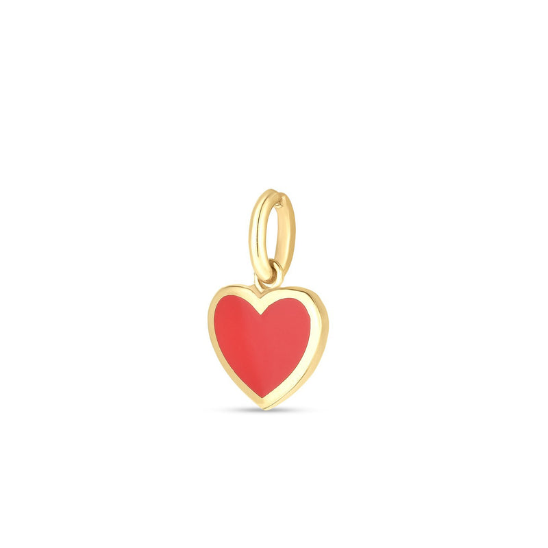 14k Yellow Gold Mini Red Enamel Heart Charm