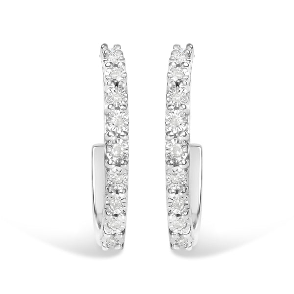 .925 Sterling Silver 1/10 Cttw Diamond Miracle Set J-Hoop Earring (I-J Color, I3 Clarity)