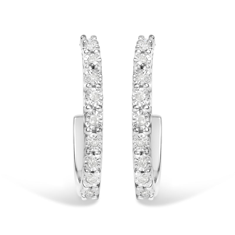 .925 Sterling Silver 1/10 Cttw Diamond Miracle Set J-Hoop Earring (I-J Color, I3 Clarity)