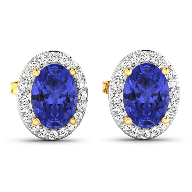 1.50 Carat Genuine Tanzanite and White Diamond 14K Yellow Gold Earrings