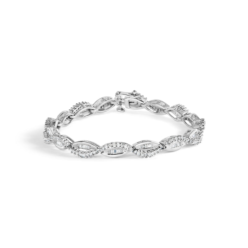 14K White Gold 2.00 Cttw Diamond Swirl and Pear Shape Link Bracelet (I-J Color, I2-I3 Clarity) - 7"