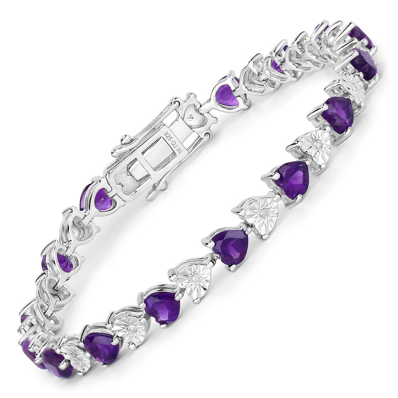 6.59 Carat Genuine Amethyst and White Diamond .925 Sterling Silver Bracelet