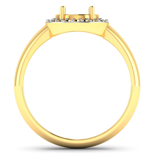 0.22 Carat Genuine White Diamond 14K Yellow Gold Semi Mount Ring - holds 9x7mm Oval Gemstone