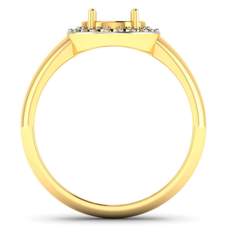 0.22 Carat Genuine White Diamond 14K Yellow Gold Semi Mount Ring - holds 9x7mm Oval Gemstone