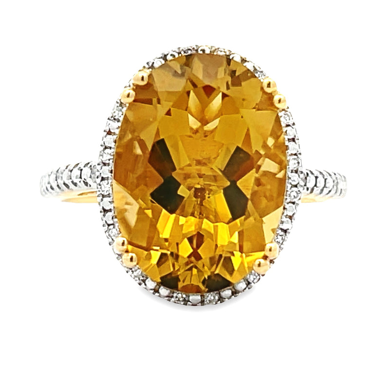 Natural 5.82ct Quartz Diamond Ring 14KT Yellow Gold