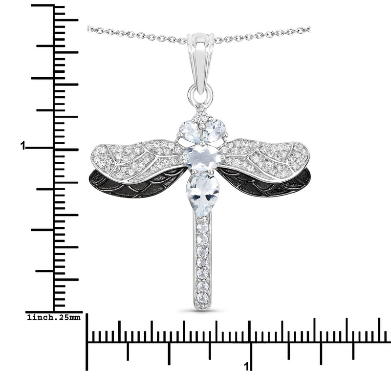 1.86 Carat Genuine Aquamarine and White Zircon .925 Sterling Silver Pendant