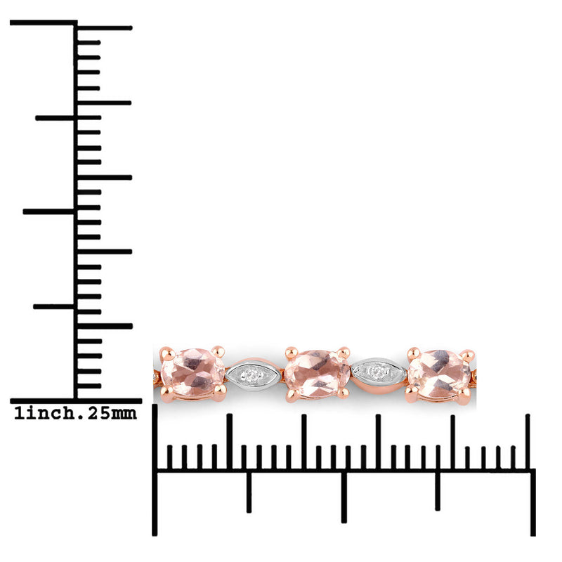 1.38 Carat Genuine Morganite and White Diamond .925 Sterling Silver Bracelet