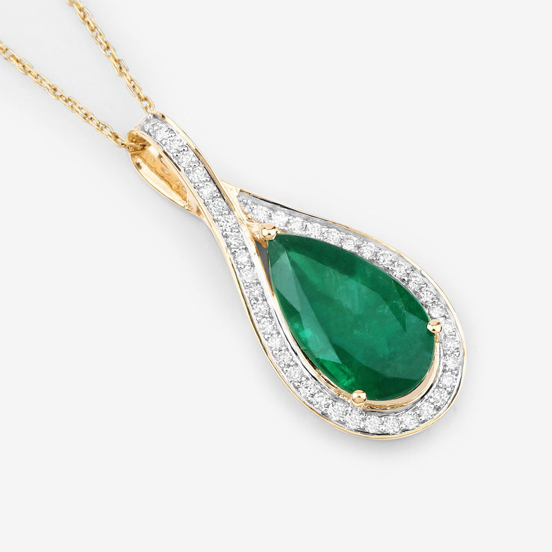 IGI Certified 3.16 Carat Genuine Zambian Emerald and White Diamond 14K Yellow Gold Pendant