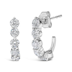 14K White Gold 1 3/4 Cttw Round Lab Grown Diamond 5 Stone Open Hoop Stud Earrings (F-G Color, VS1-VS2 Clarity)