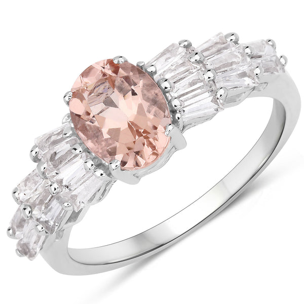 2.08 Carat Genuine Morganite and White Topaz .925 Sterling Silver Ring
