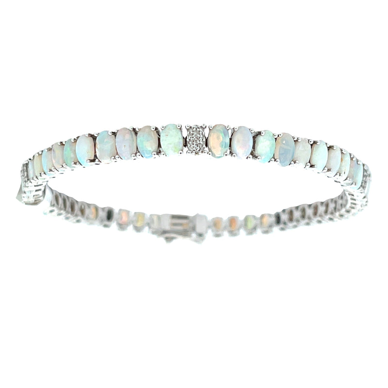 .18ct Opal Diamond Tennis Bracelet 14KT White Gold