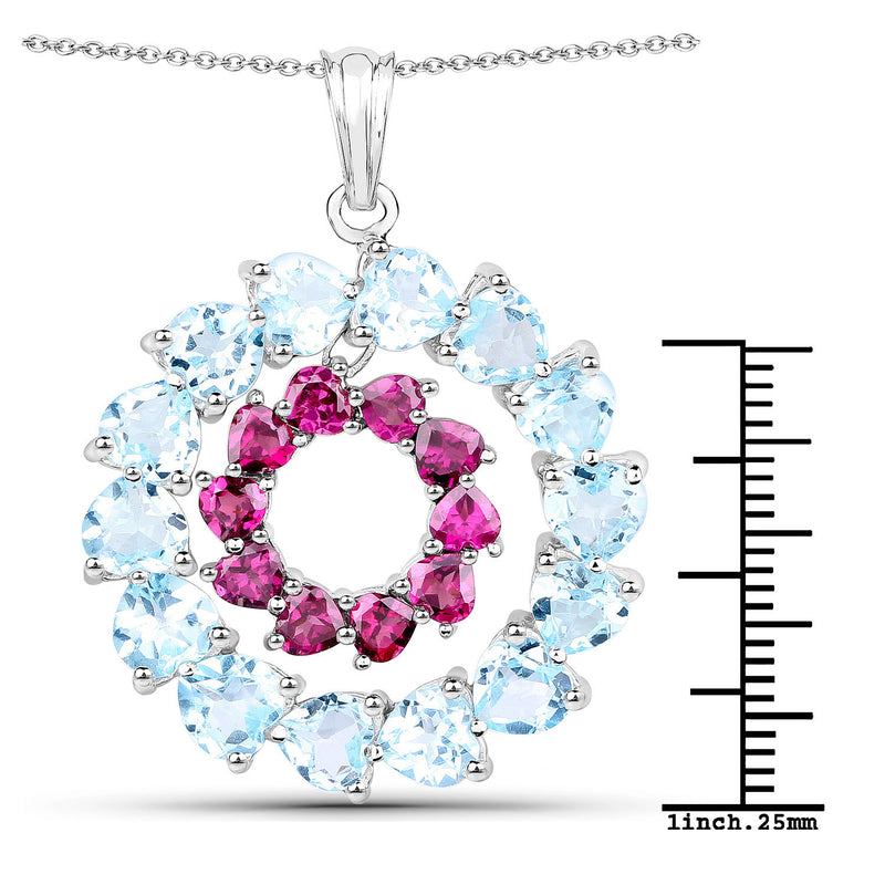 14.00 Carat Genuine Blue Topaz & Rhodolite .925 Sterling Silver Pendant